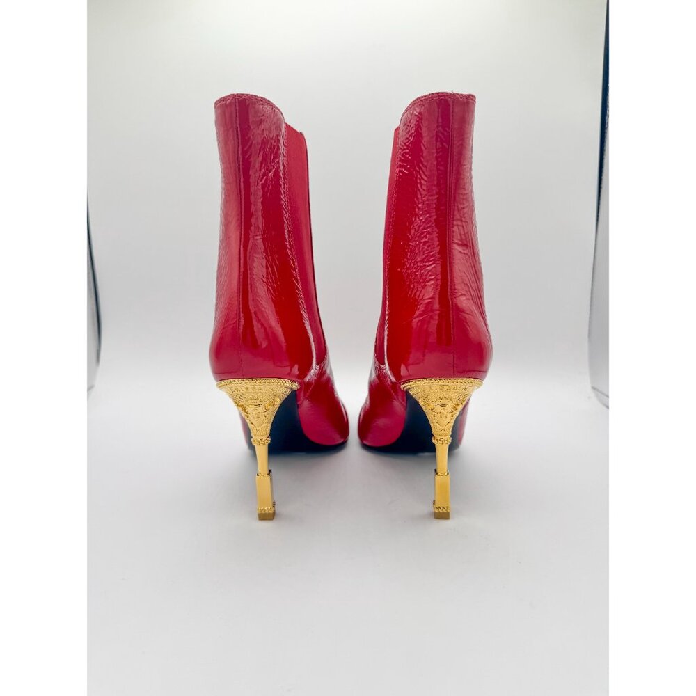 Balmain Moneta Engraved Heeled Red Ankle Boots - Picture 6 of 12